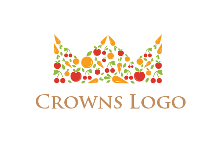 vegetables and fruits forming abstract crown logo