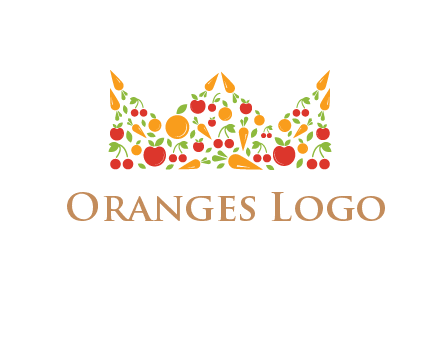 vegetables and fruits forming abstract crown logo