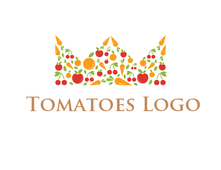 vegetables and fruits forming abstract crown logo