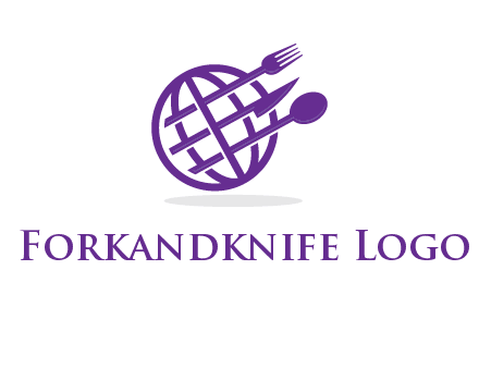 globe combined with fork spoon and knife logo