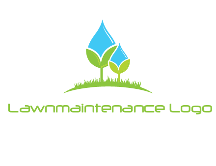 water drop merge with plant over grass logo