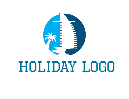 sailing boat and tree in circle logo