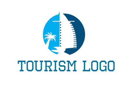 sailing boat and tree in circle logo