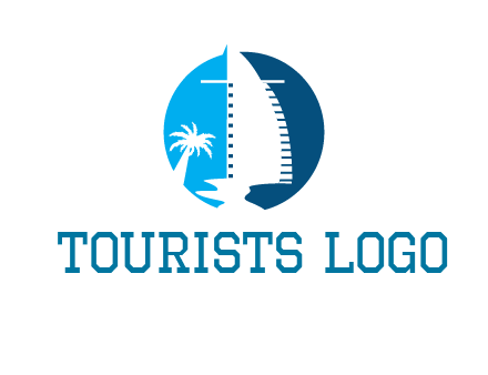 sailing boat and tree in circle logo