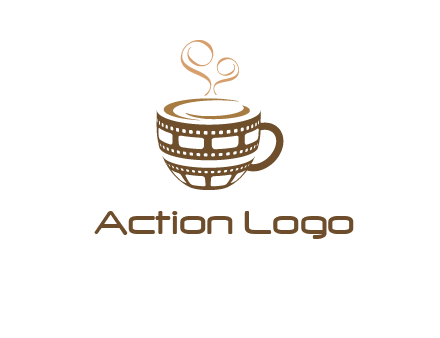 creative film reel coffee mug logo