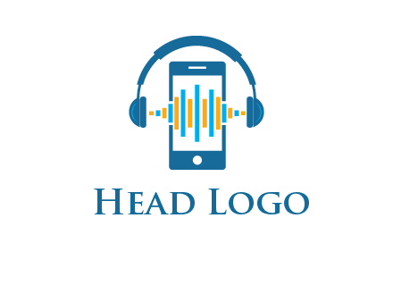 music sound waves on mobile with headphones logo