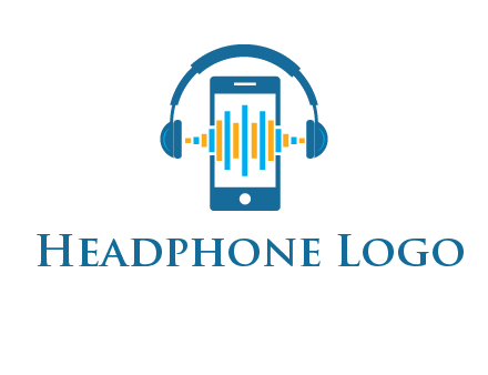 music sound waves on mobile with headphones logo