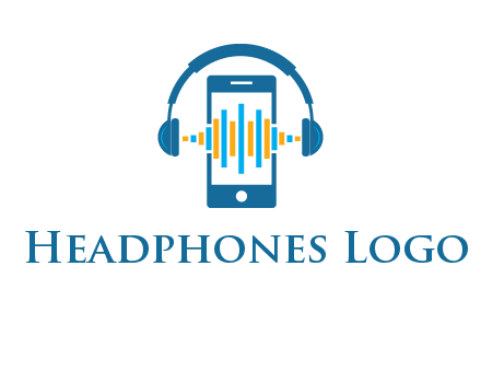 music sound waves on mobile with headphones logo