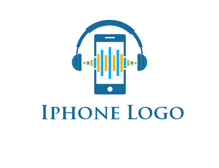 music sound waves on mobile with headphones logo