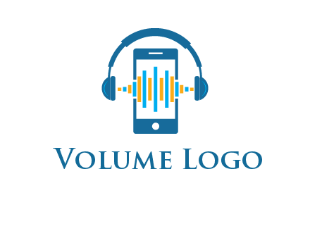 music sound waves on mobile with headphones logo