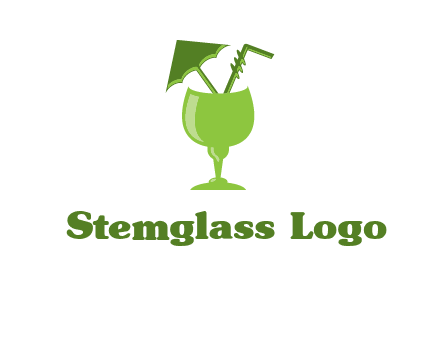 cocktail glass with umbrella and straw logo