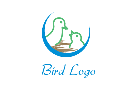 birds in a nest logo with a crescent