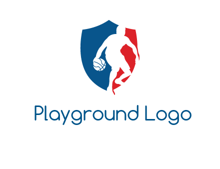 basketball player in shield logo