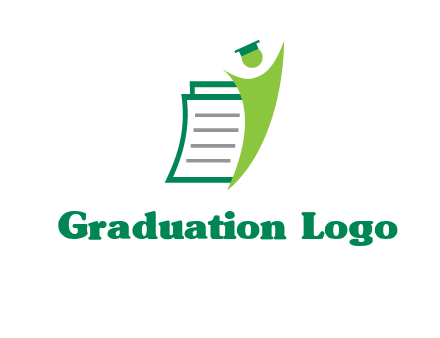 happy swoosh student against pages with graduation hat logo icon