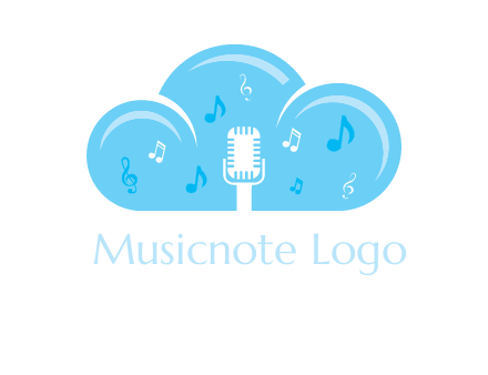 microphone and music notes in a cloud logo