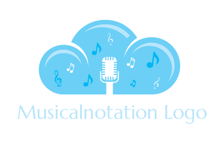 microphone and music notes in a cloud logo