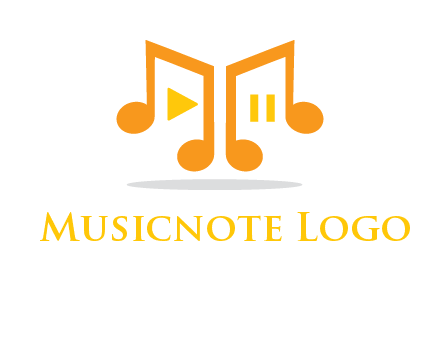 music notes with play and pause button logo