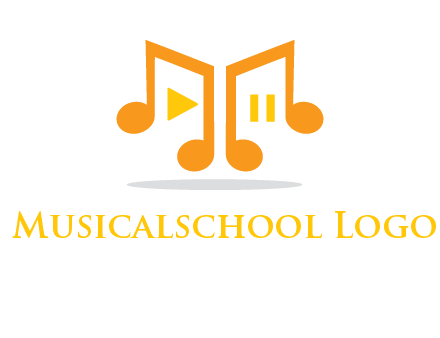 music notes with play and pause button logo