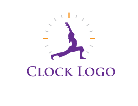 woman doing yoga with clock ticks logo