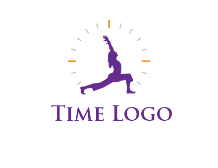 woman doing yoga with clock ticks logo