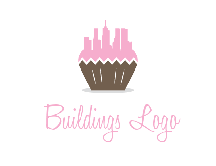 buildings forming cupcake food logo