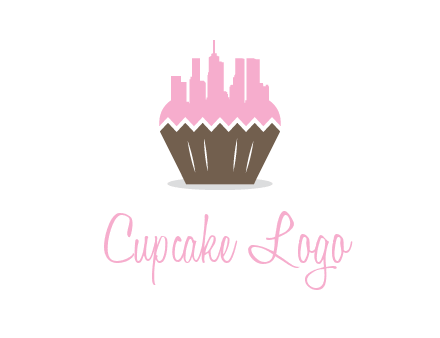 buildings forming cupcake food logo