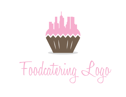 buildings forming cupcake food logo