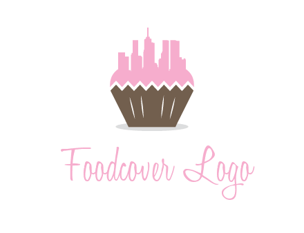 buildings forming cupcake food logo