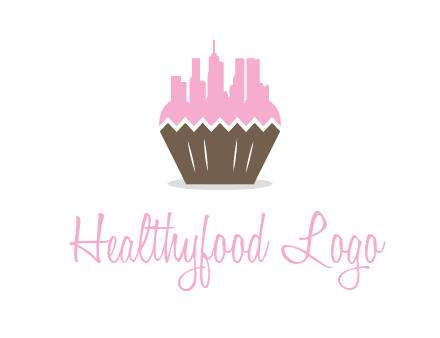 buildings forming cupcake food logo