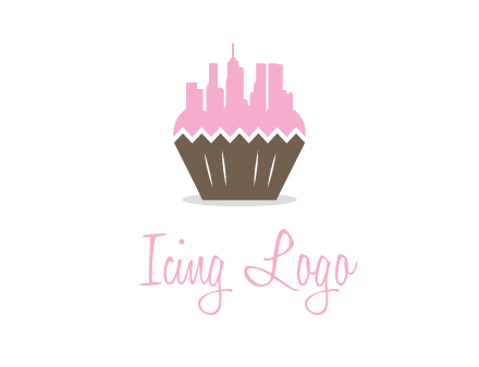 buildings forming cupcake food logo