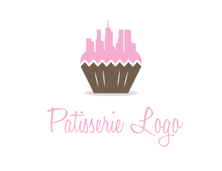 buildings forming cupcake food logo