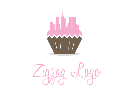 buildings forming cupcake food logo