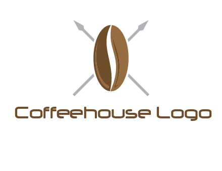 spears behind coffee bean as shield food logo