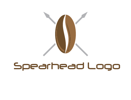 spears behind coffee bean as shield food logo